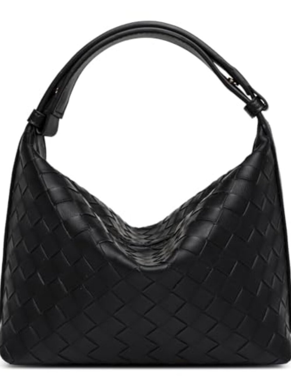 Vegan Leather Woven Shoulder Bag Hobo Handbag Wide Top Handle